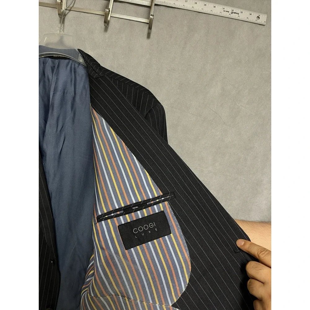 Coogi Suit Men 50XL‎ Gray Blue Striped 2B Wool Blend Academia 44X33 Pants Luxury